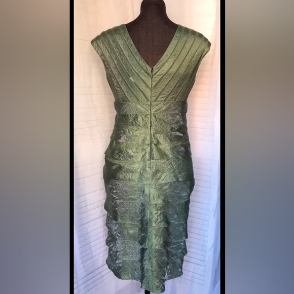 Adrianna Papell Olive Green Shimmer Layered Cocktail Dress - Picture 8 of 9